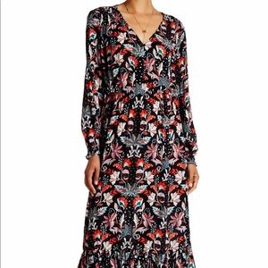 ECI Long Sleeve Tiered Floral Print Maxi Dress